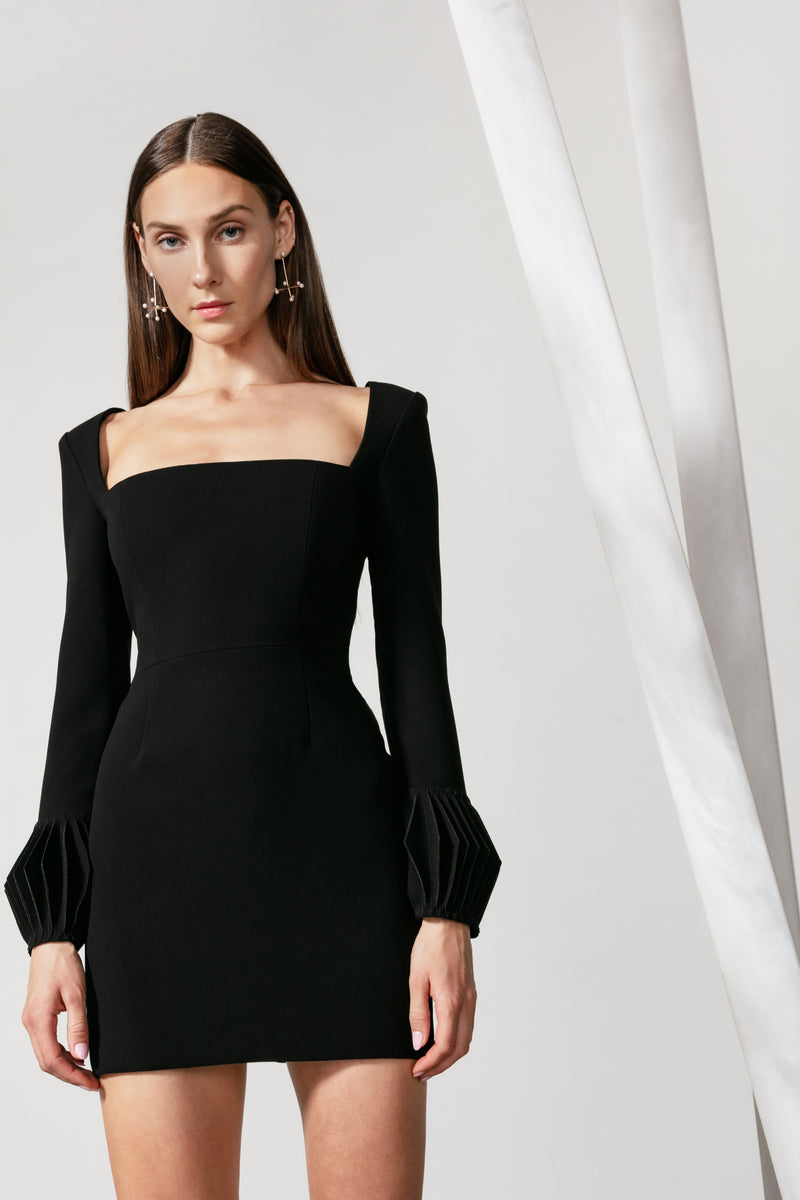 square neck black dress